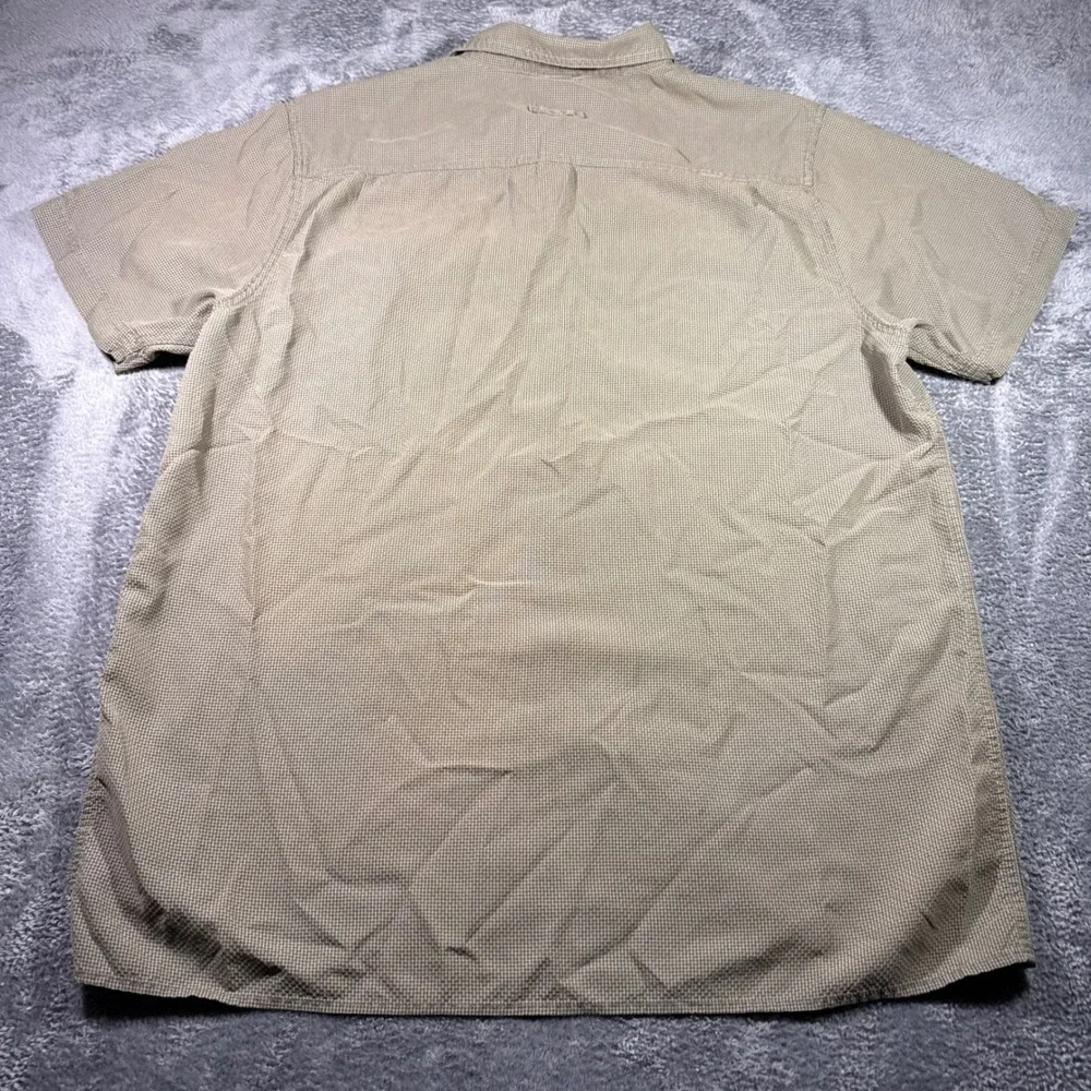 The North Face Mens XL Short Sleeve Button Down Shirt Dark Khaki Grid Hiking